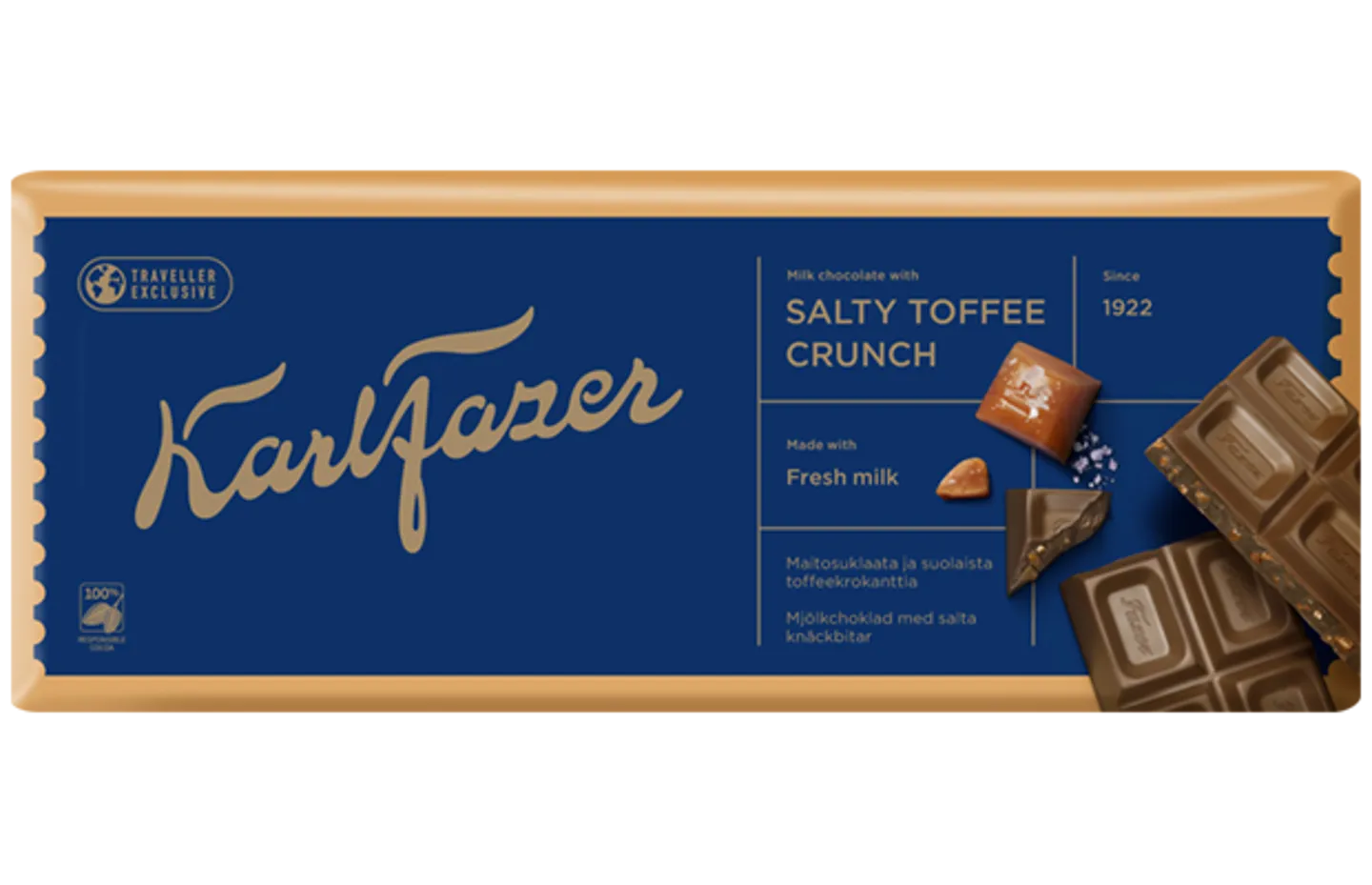 Karl Fazer Salty toffee crunch in milk chocolate 250 g - Fazer.com